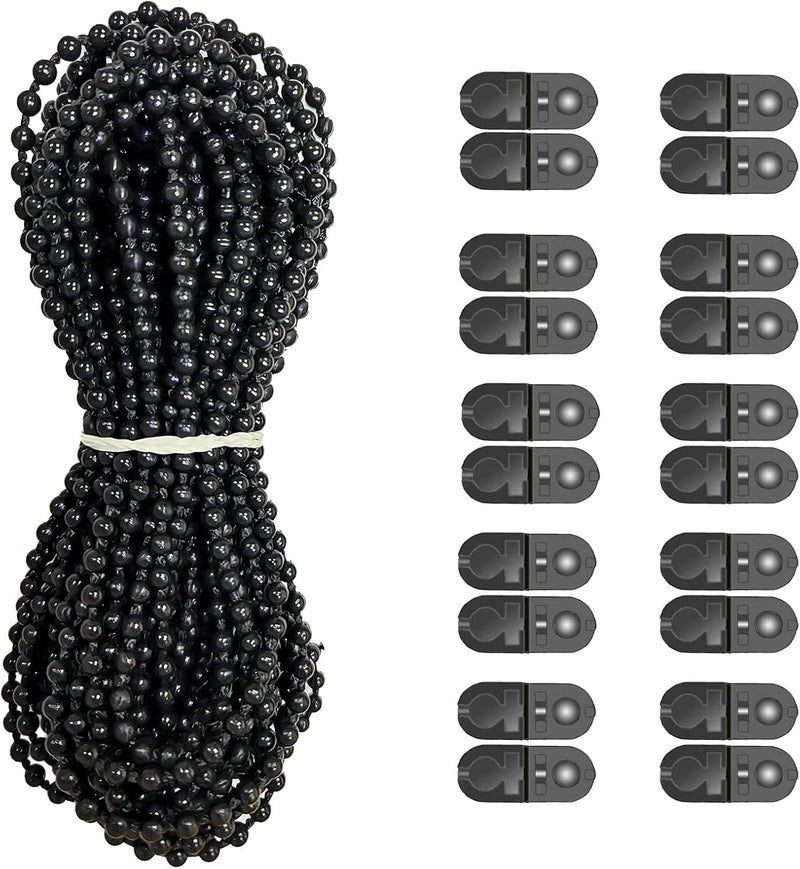 Antfly Plastic 10 Meters Blinds Beaded Chain Cord - Vertical Roman Roller Shade Blind Ball Chain Repair with 10 pcs Connector Clips Thickened Version (Black) - Image 1